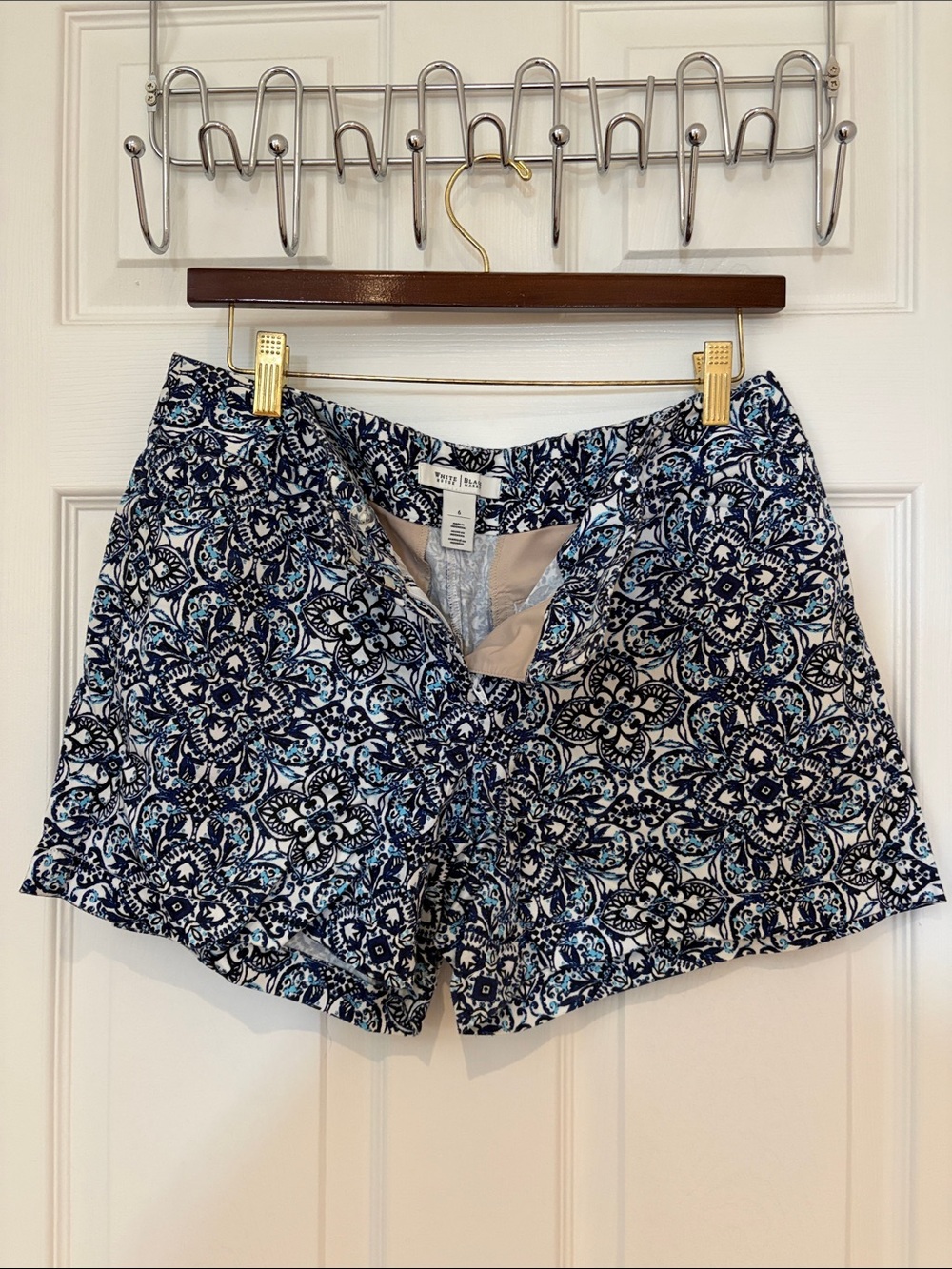 White House Black Market Navy and Light Blue Print Bermuda Shorts